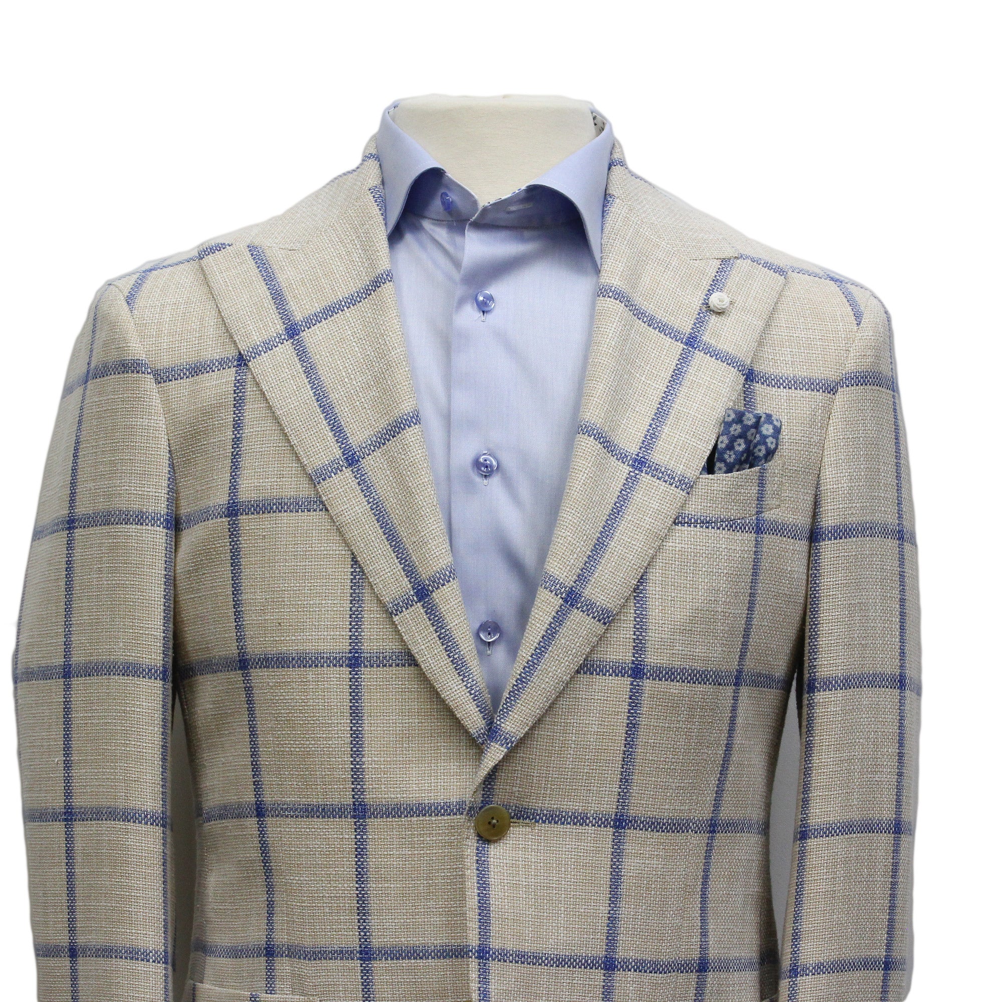 Bone Windowpane Wool-Silk-Cotton Dream Fit Sport Jacket - Luigi Bianchi