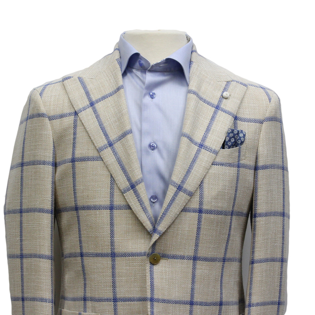 Bone Windowpane Wool-Silk-Cotton Dream Fit Sport Jacket - Luigi Bianchi