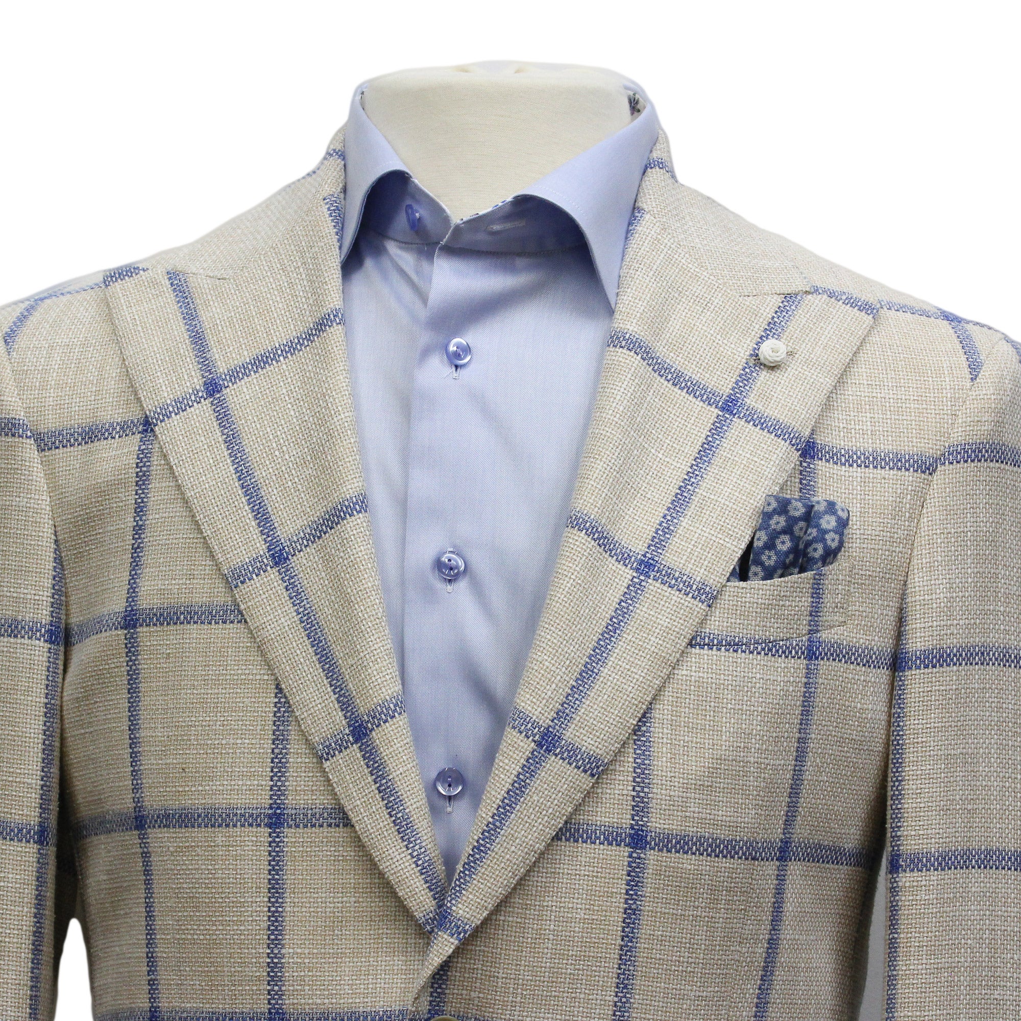 Bone Windowpane Wool-Silk-Cotton Dream Fit Sport Jacket - Luigi Bianchi