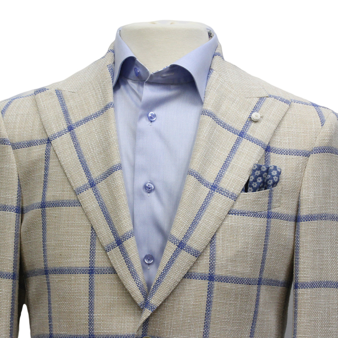 Bone Windowpane Wool-Silk-Cotton Dream Fit Sport Jacket - Luigi Bianchi