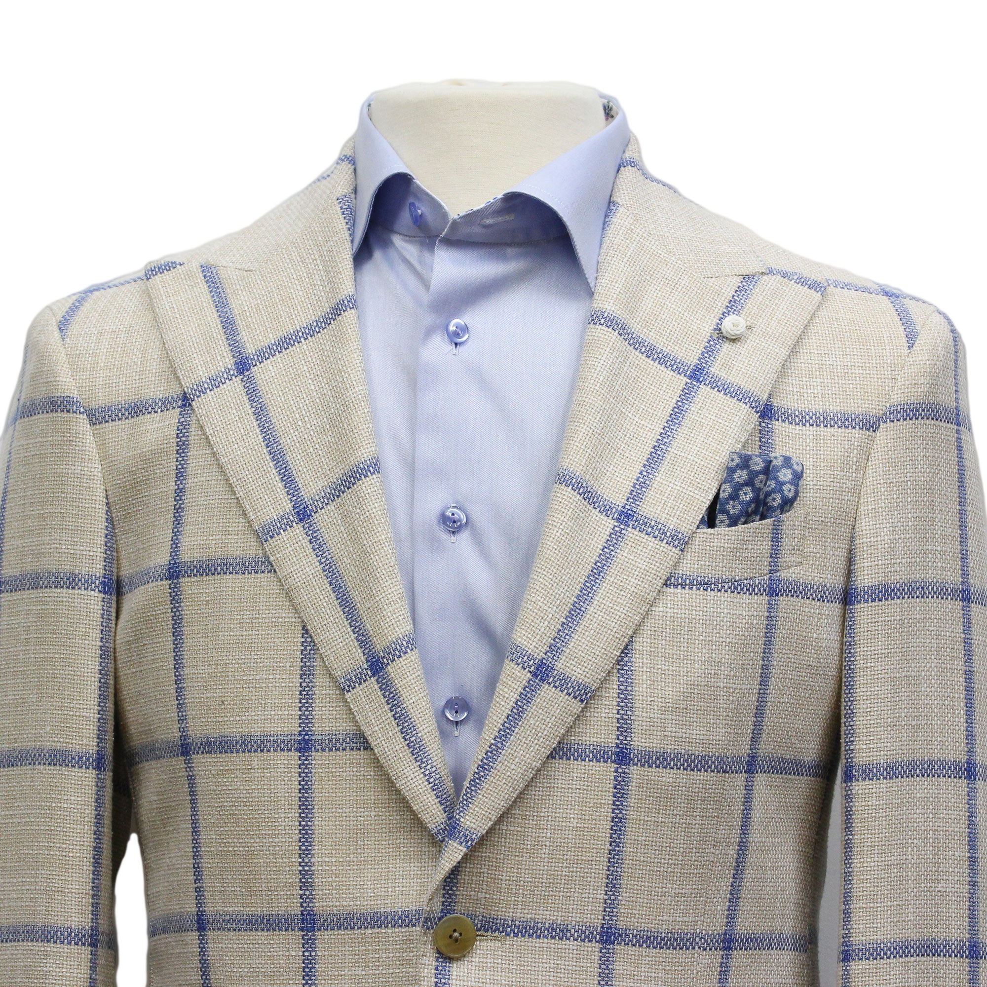 Bone Windowpane Wool-Silk-Cotton Dream Fit Sport Jacket - Luigi Bianchi