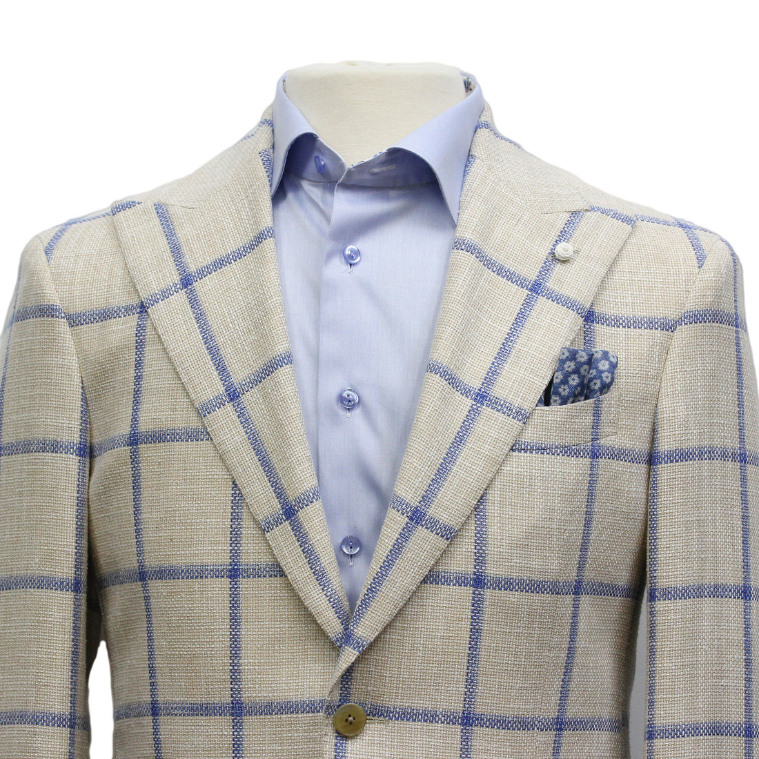 Bone Windowpane Wool-Silk-Cotton Dream Fit Sport Jacket - Luigi Bianchi