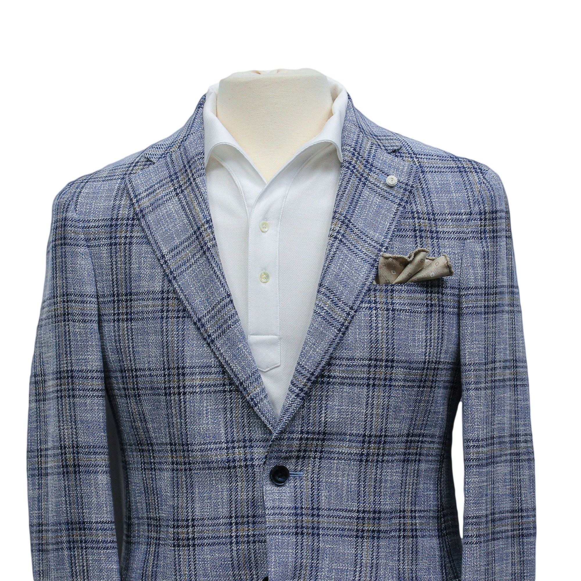 Light Blue Check Cotton-Wool Dream Fit Sport Jacket - Luigi Bianchi