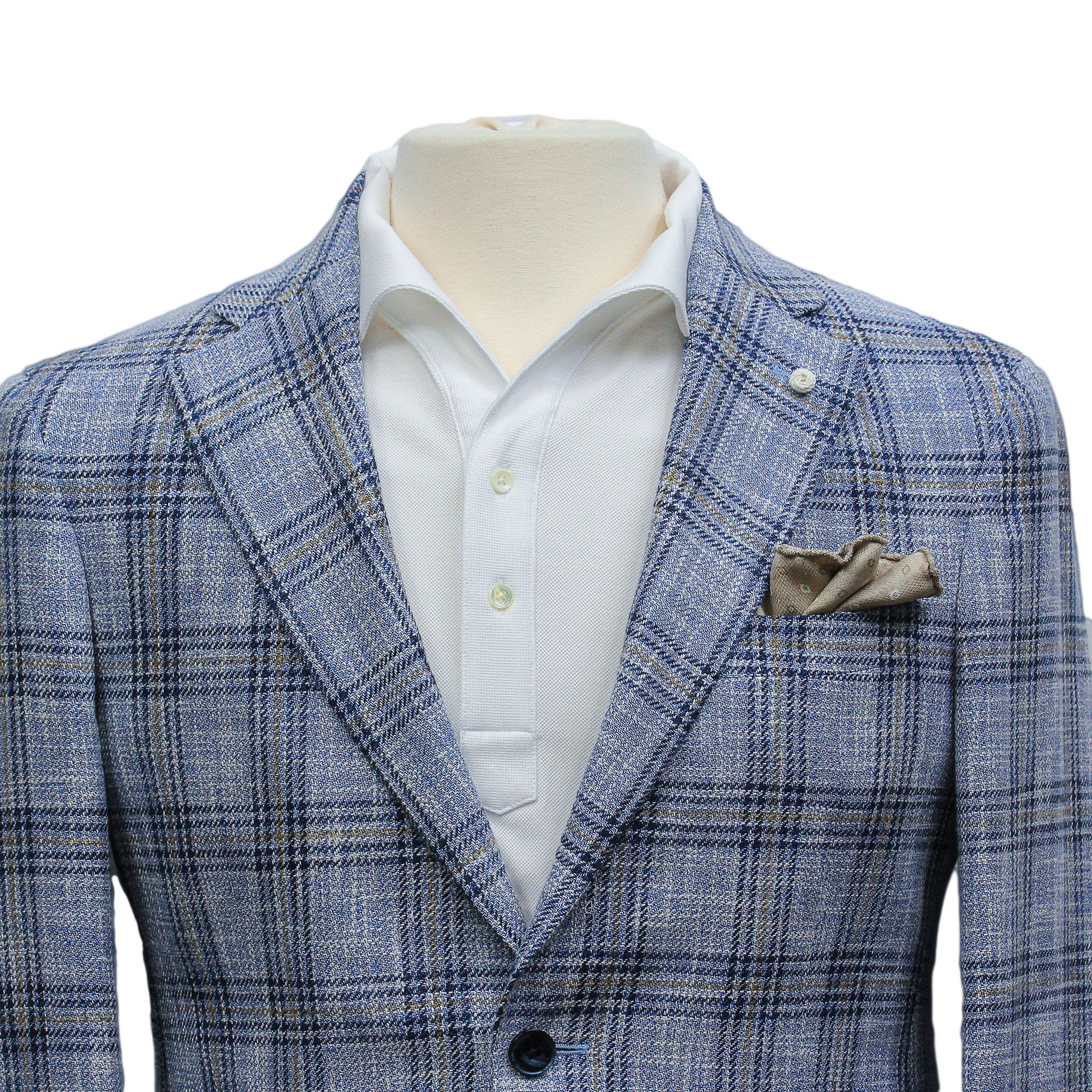 Light Blue Check Cotton-Wool Dream Fit Sport Jacket - Luigi Bianchi