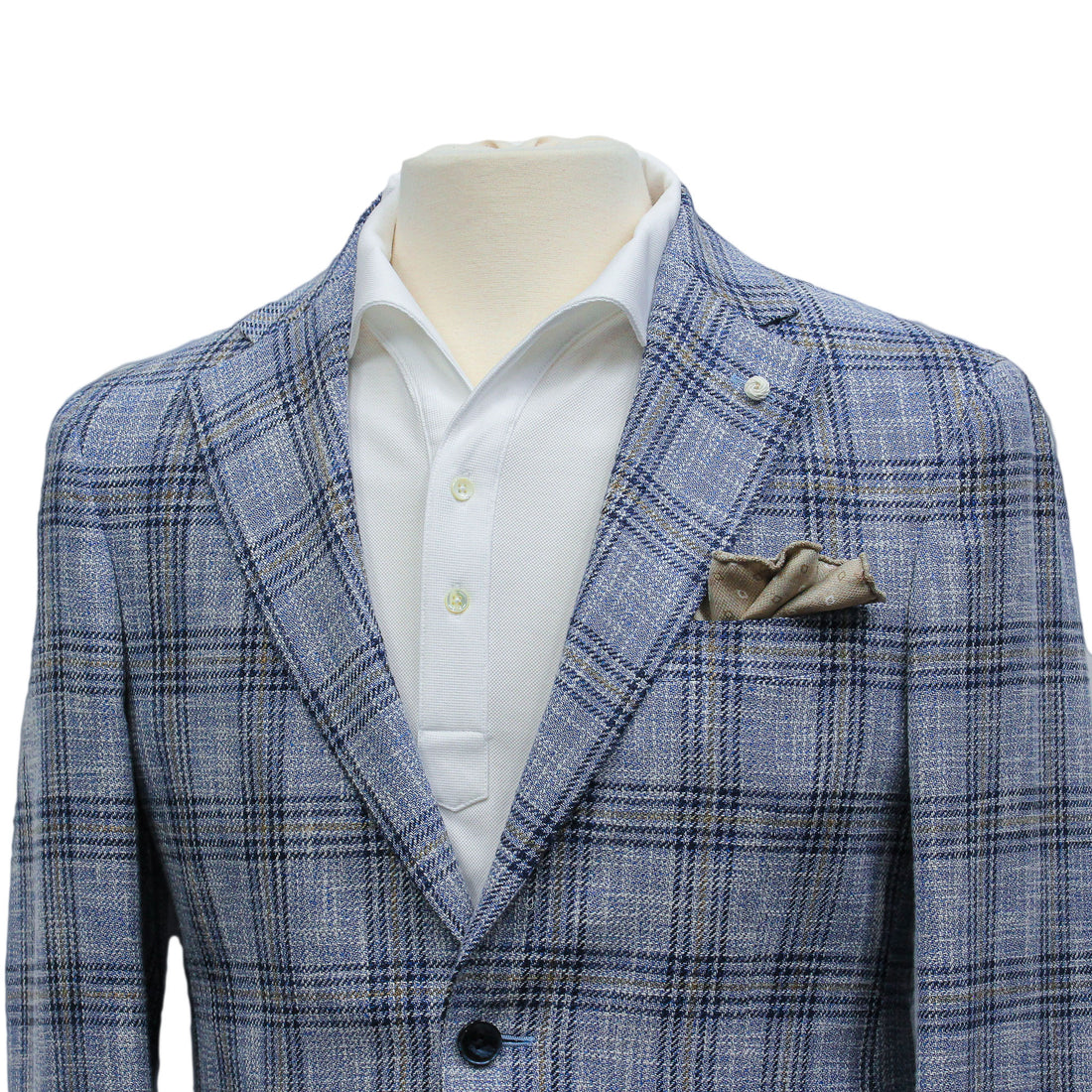 Light Blue Check Cotton-Wool Dream Fit Sport Jacket - Luigi Bianchi