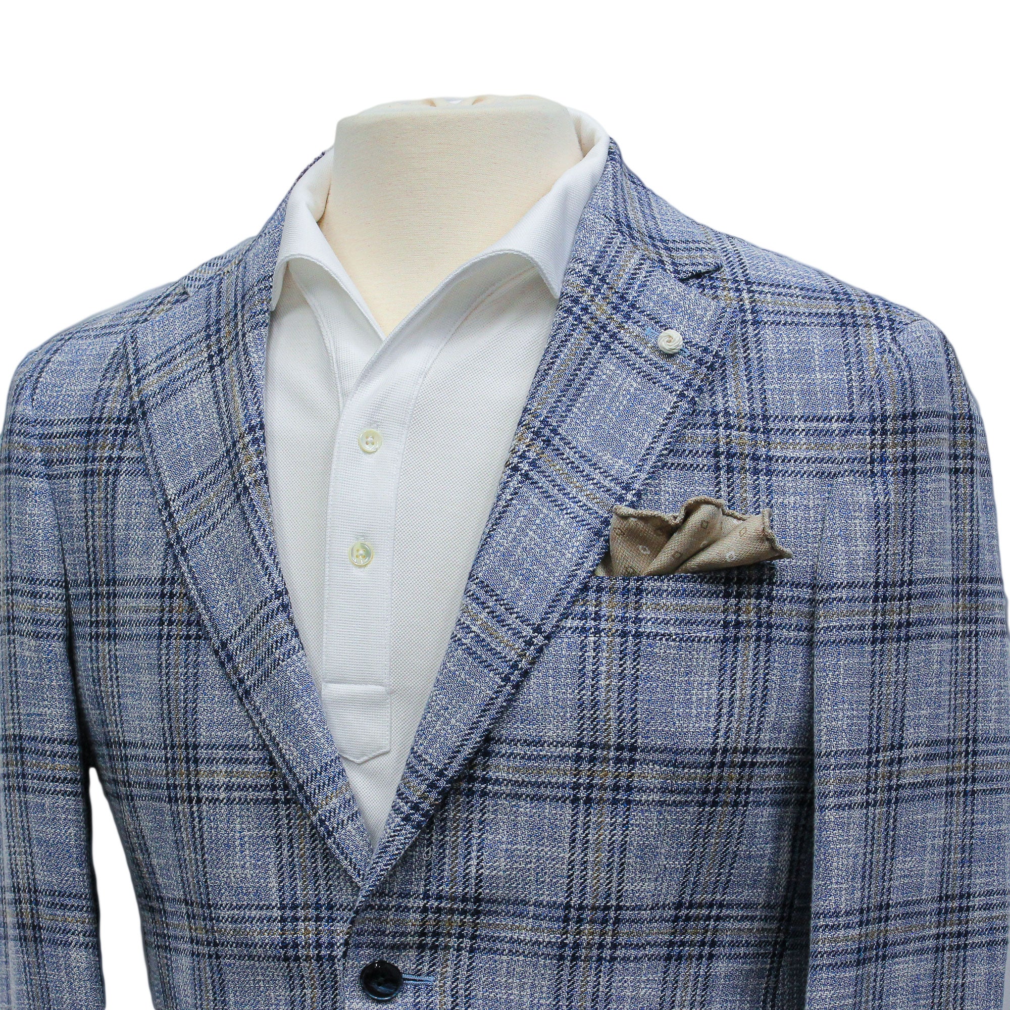 Light Blue Check Cotton-Wool Dream Fit Sport Jacket - Luigi Bianchi