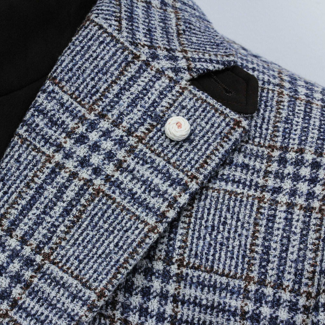 Blue & Brown Prince-of-Wales Wool Hybrid Sport Jacket with Bib - Luigi Bianchi