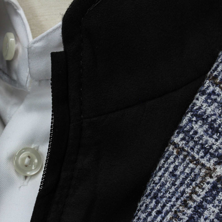 Blue & Brown Prince-of-Wales Wool Hybrid Sport Jacket with Bib - Luigi Bianchi