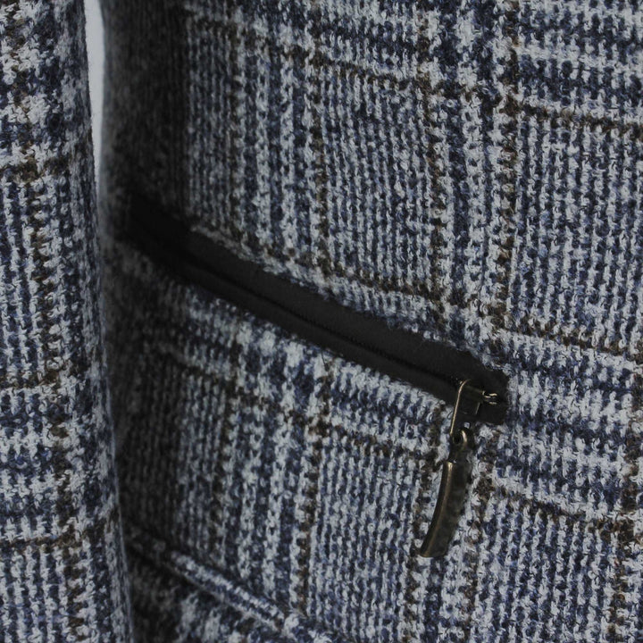 Blue & Brown Prince-of-Wales Wool Hybrid Sport Jacket with Bib - Luigi Bianchi
