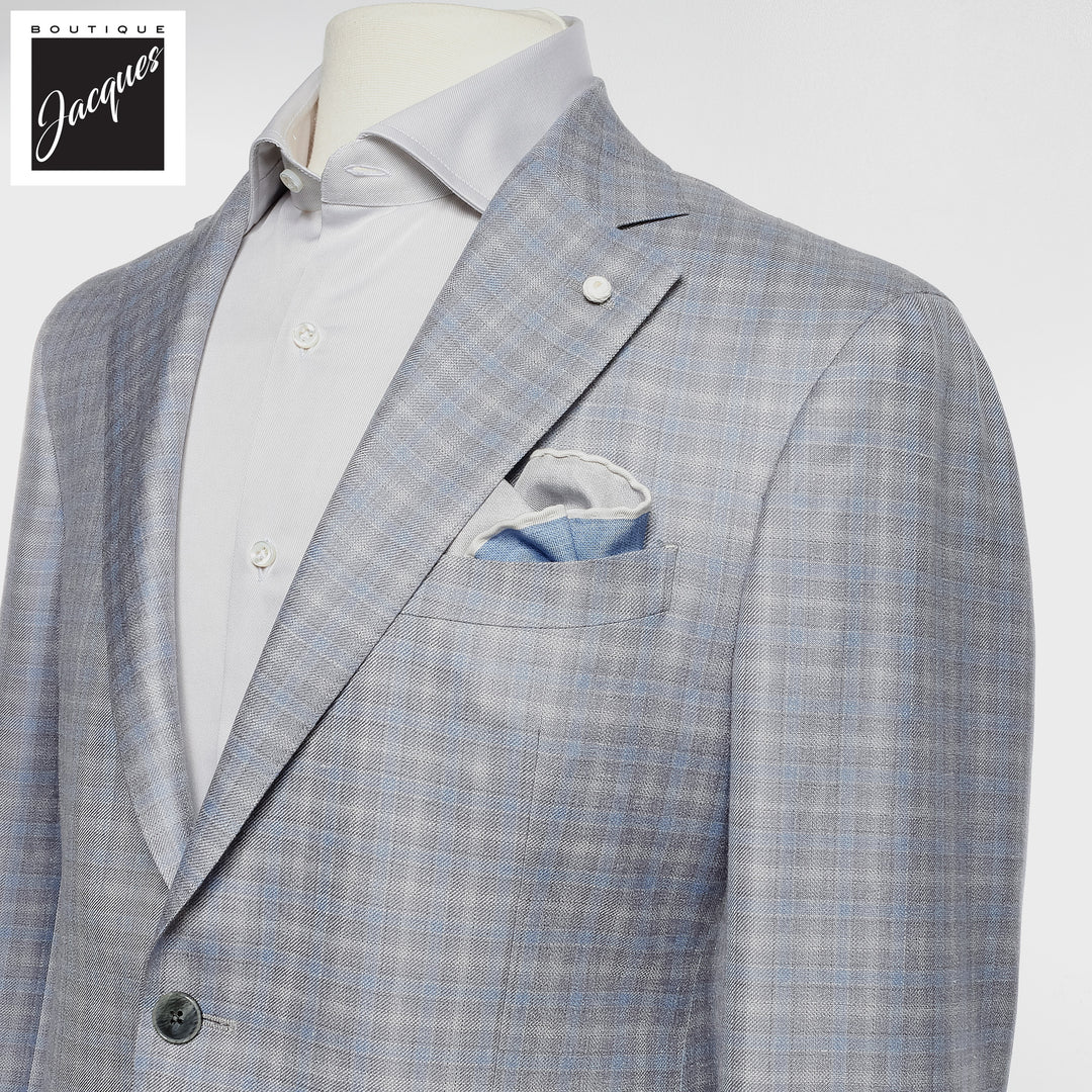Blue Check Wool-Silk Dream Fit Sport Jacket - Luigi Bianchi