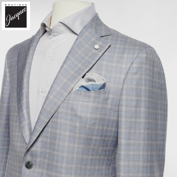 Blue Check Wool-Silk Dream Fit Sport Jacket - Luigi Bianchi