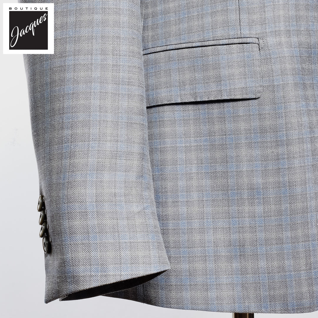 Blue Check Wool-Silk Dream Fit Sport Jacket - Luigi Bianchi
