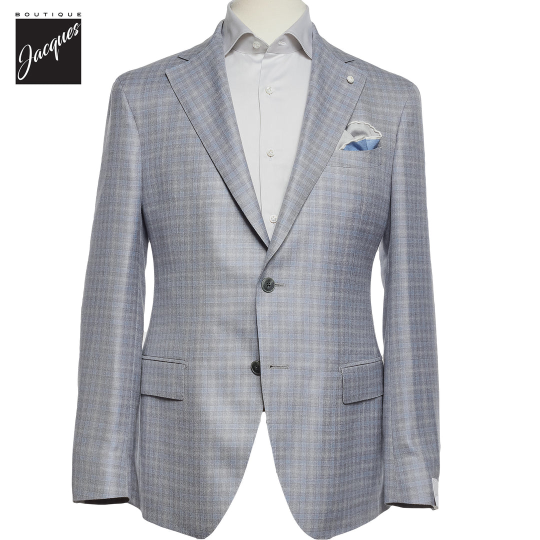 Blue Check Wool-Silk Dream Fit Sport Jacket - Luigi Bianchi