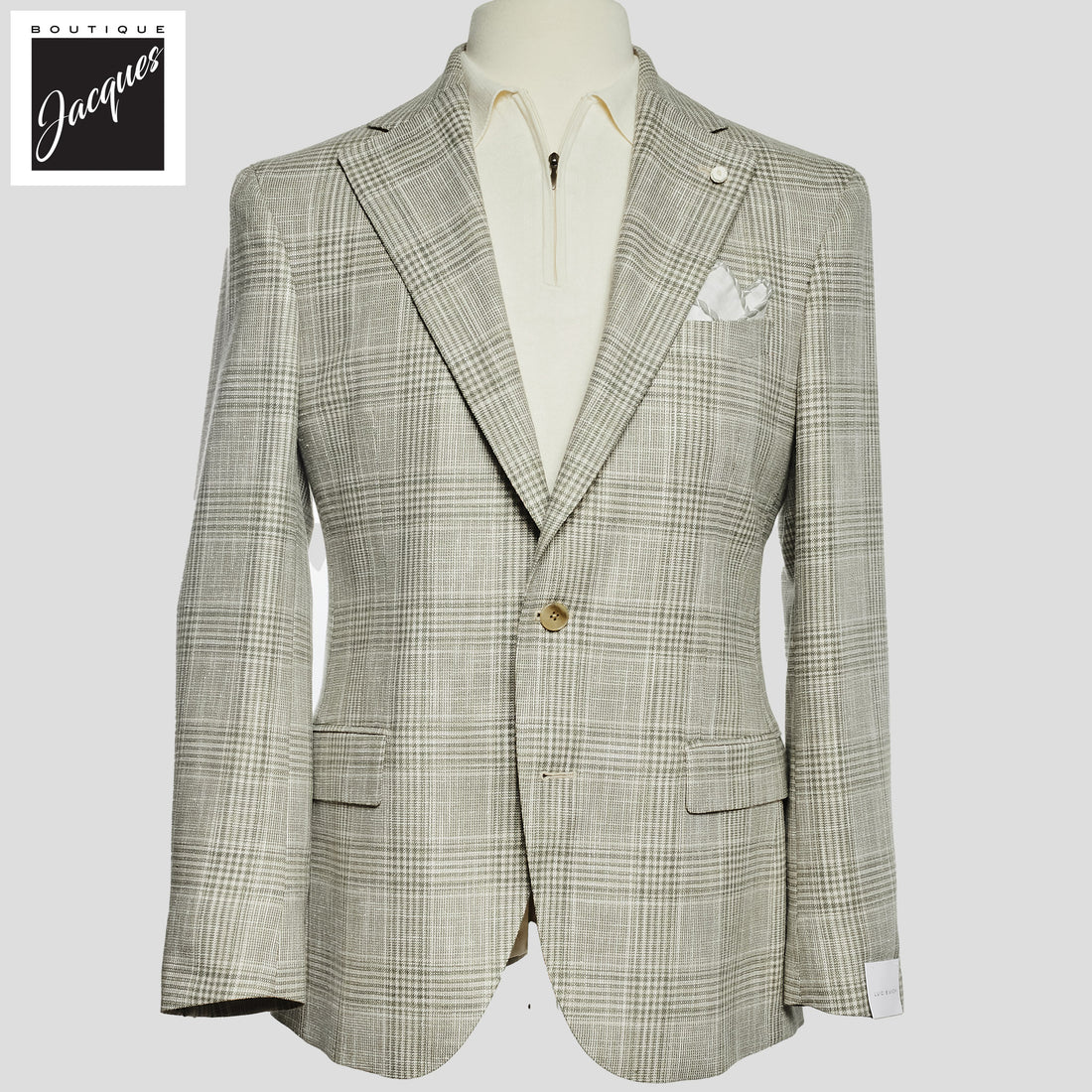 Green Prince of Wales Wool-Silk Dream Fit Sport Jacket - Luigi Bianchi