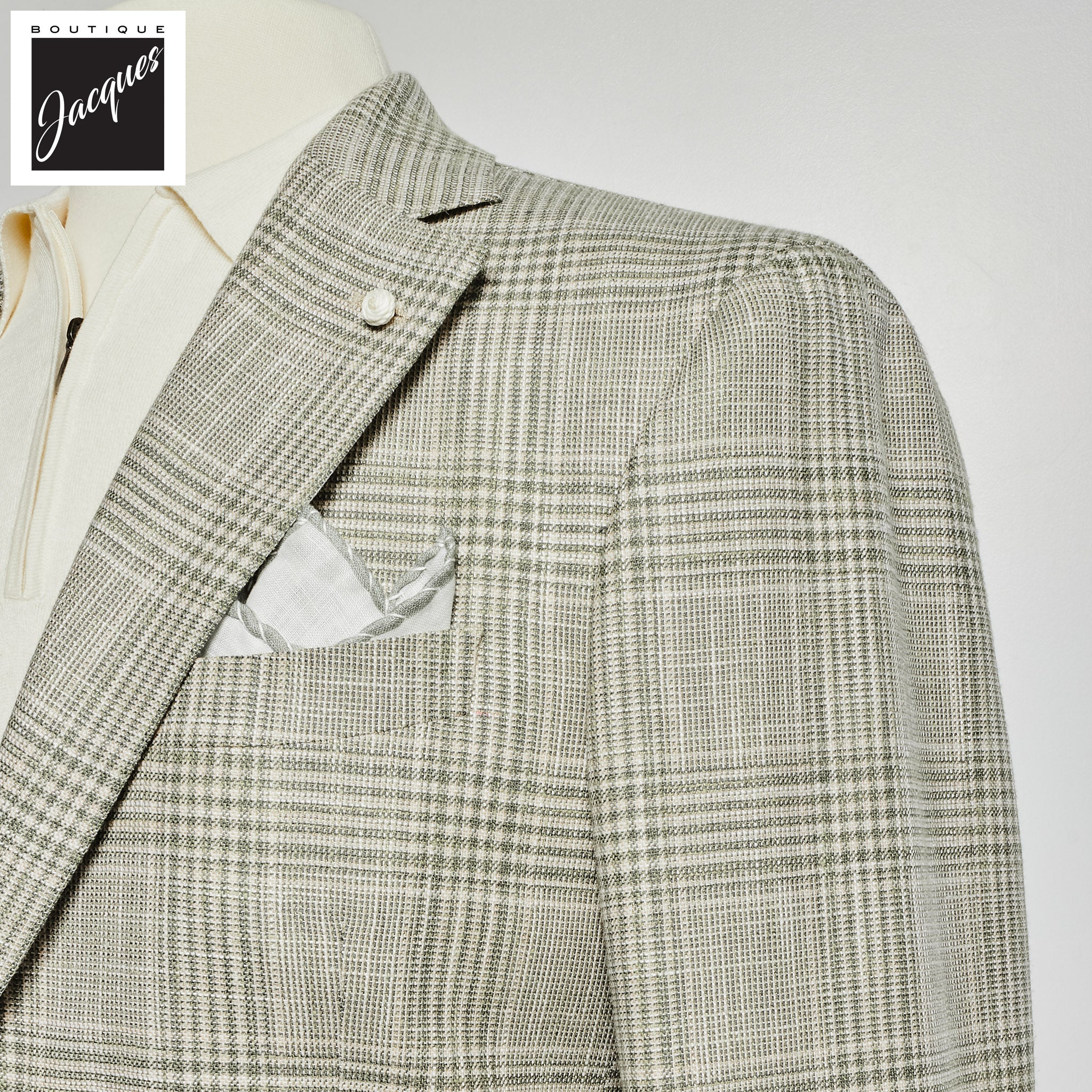 Green Prince of Wales Wool-Silk Dream Fit Sport Jacket - Luigi Bianchi