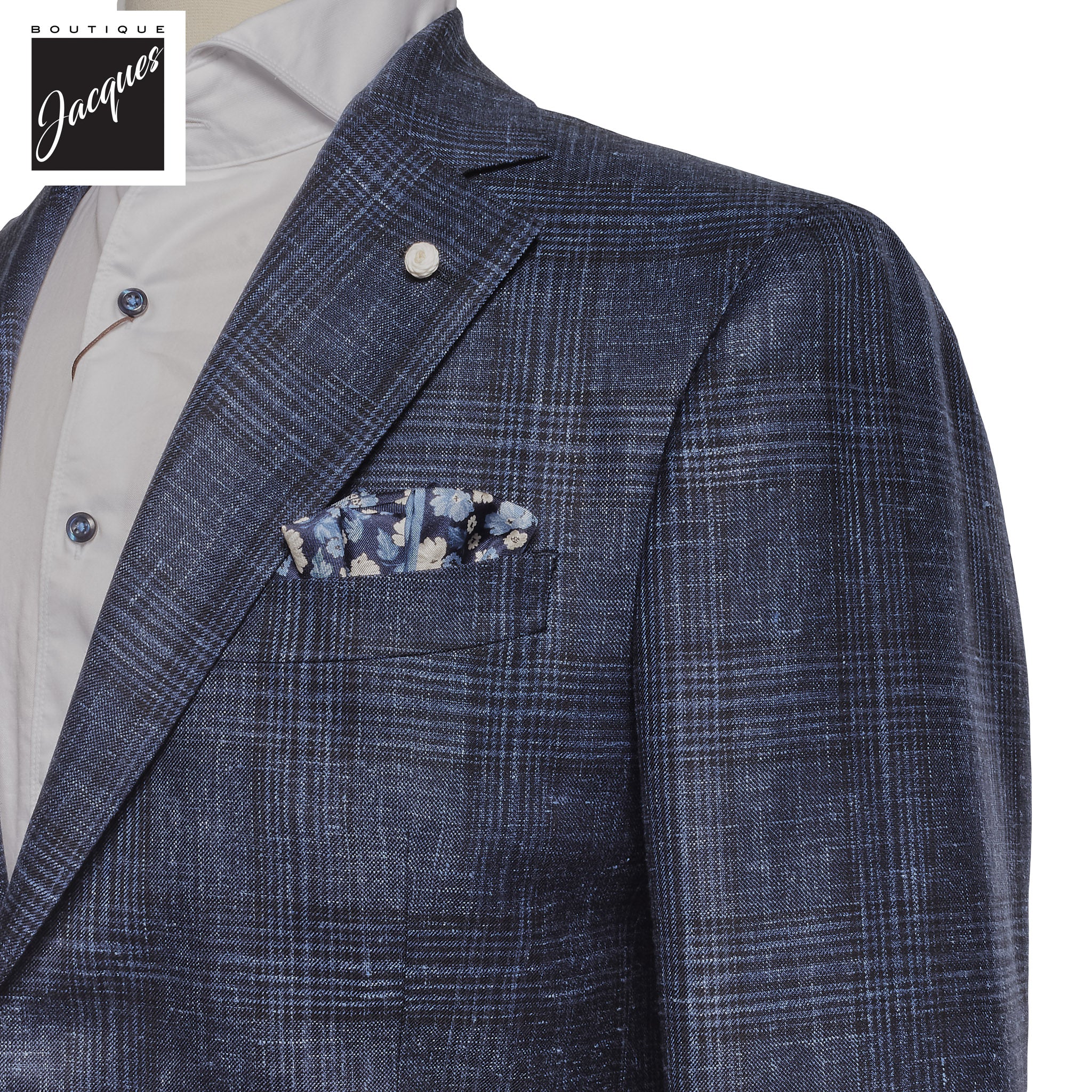 Blue Check Wool-Silk Di Delfino Dream Fit Sport Jacket - Luigi Bianchi