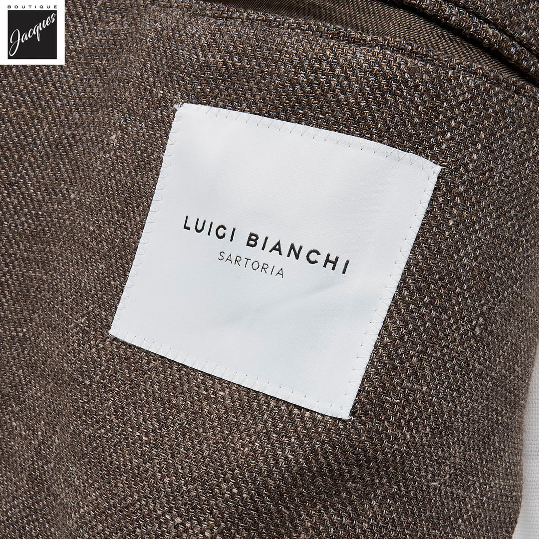 Brown Solid Drago Linen-Wool Dream Fit Sport Jacket - Luigi Bianchi - Boutique Jacques International