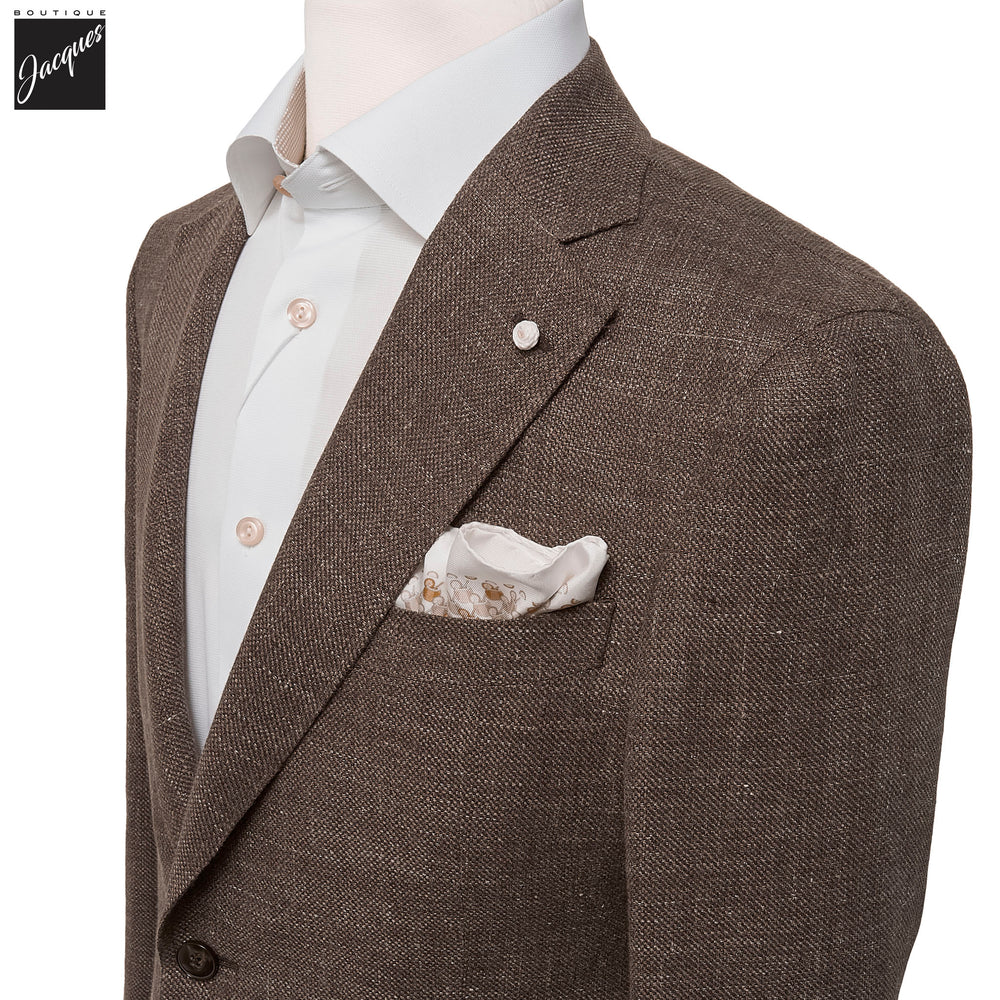 Brown Solid Drago Linen-Wool Dream Fit Sport Jacket - Luigi Bianchi - Boutique Jacques International