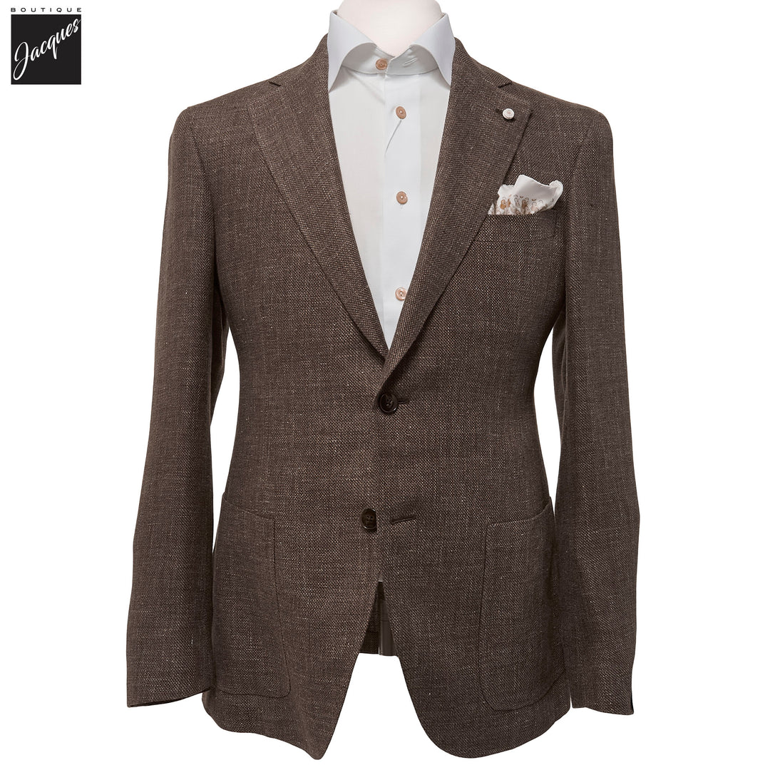 Brown Solid Drago Linen-Wool Dream Fit Sport Jacket - Luigi Bianchi - Boutique Jacques International