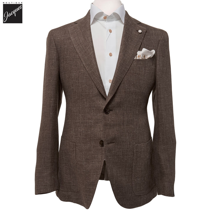 Brown Solid Drago Linen-Wool Dream Fit Sport Jacket - Luigi Bianchi - Boutique Jacques International