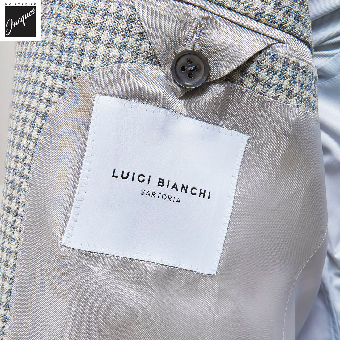Gray Houndstooth Drago Wool/Silk/Linen Dream Fit Sport Jacket - Luigi Bianchi - Boutique Jacques International