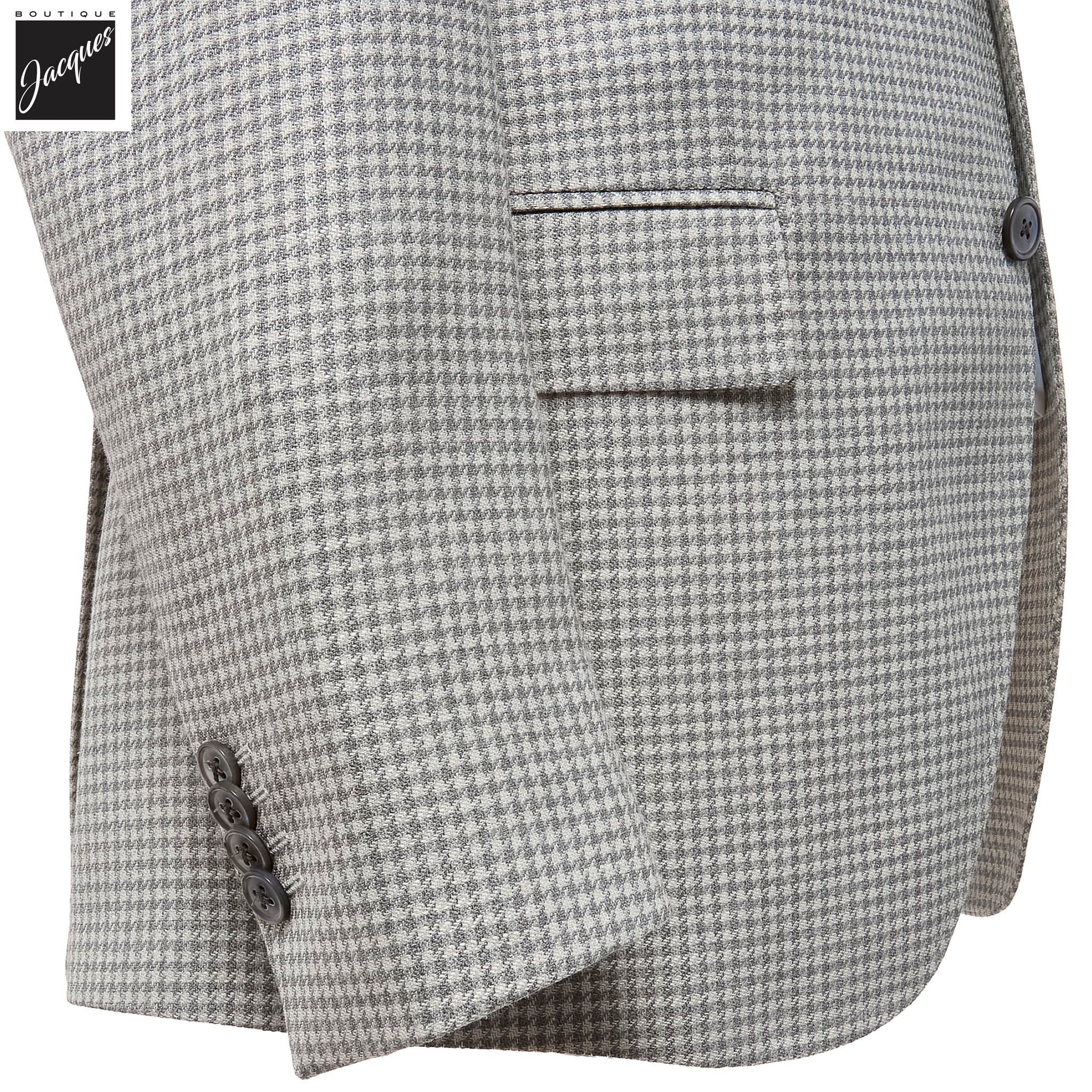 Gray Houndstooth Drago Wool/Silk/Linen Dream Fit Sport Jacket - Luigi Bianchi - Boutique Jacques International