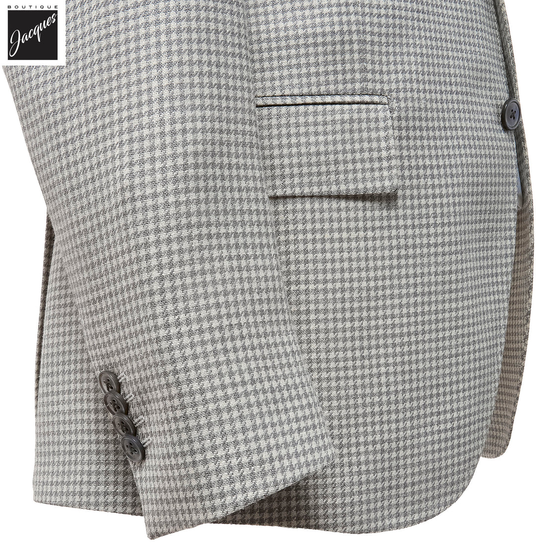 Gray Houndstooth Drago Wool/Silk/Linen Dream Fit Sport Jacket - Luigi Bianchi - Boutique Jacques International