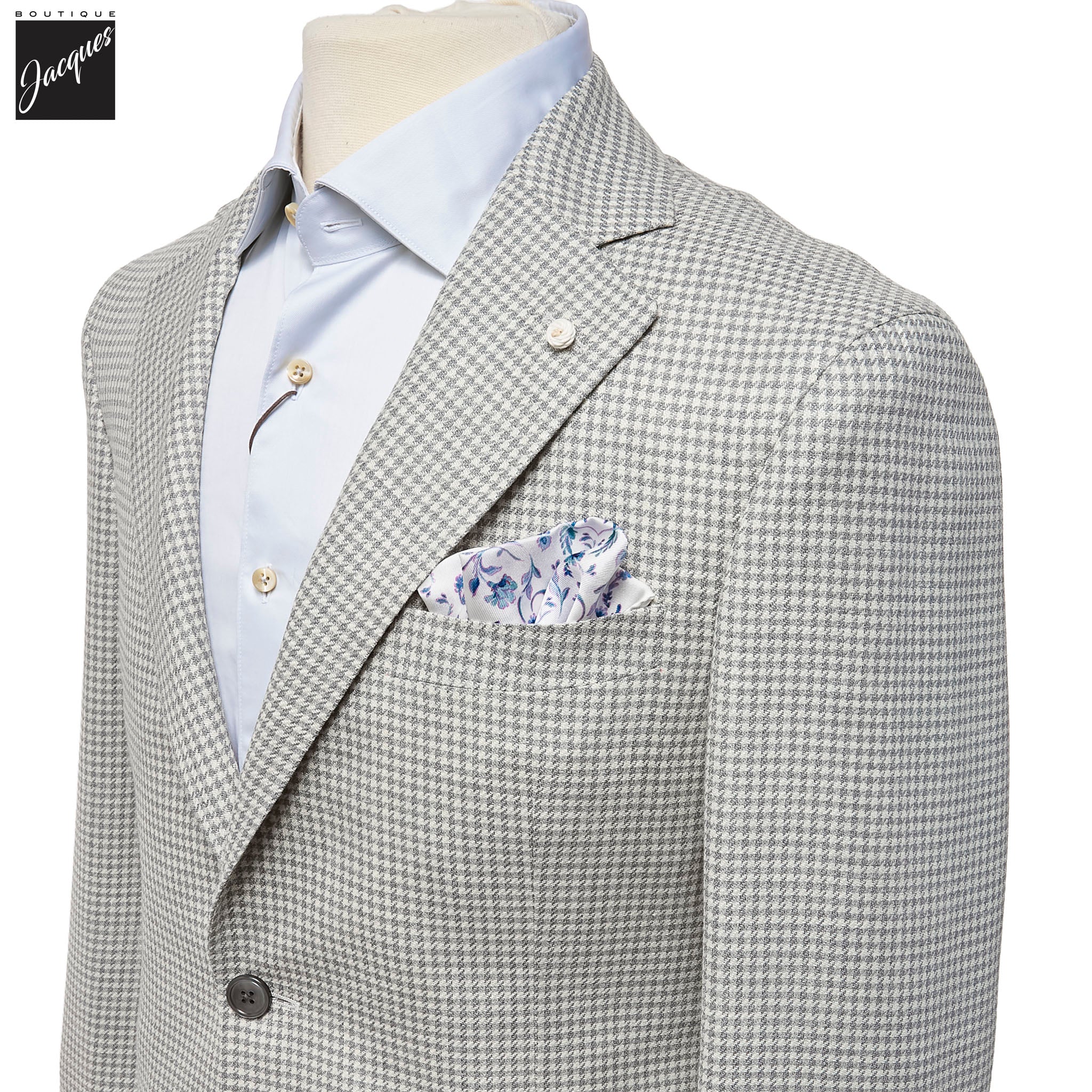 Gray Houndstooth Drago Wool/Silk/Linen Dream Fit Sport Jacket - Luigi Bianchi - Boutique Jacques International