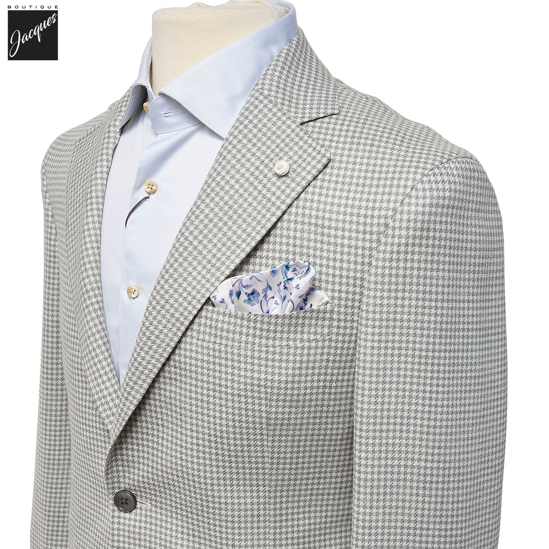 Gray Houndstooth Drago Wool/Silk/Linen Dream Fit Sport Jacket - Luigi Bianchi - Boutique Jacques International