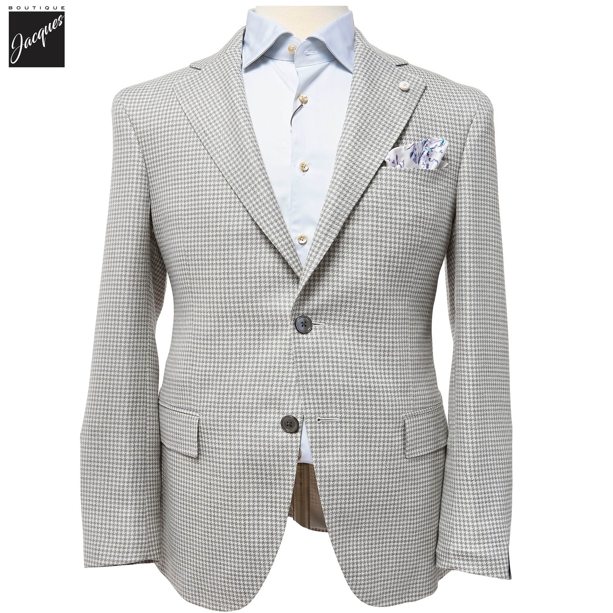 Gray Houndstooth Drago Wool/Silk/Linen Dream Fit Sport Jacket - Luigi Bianchi - Boutique Jacques International