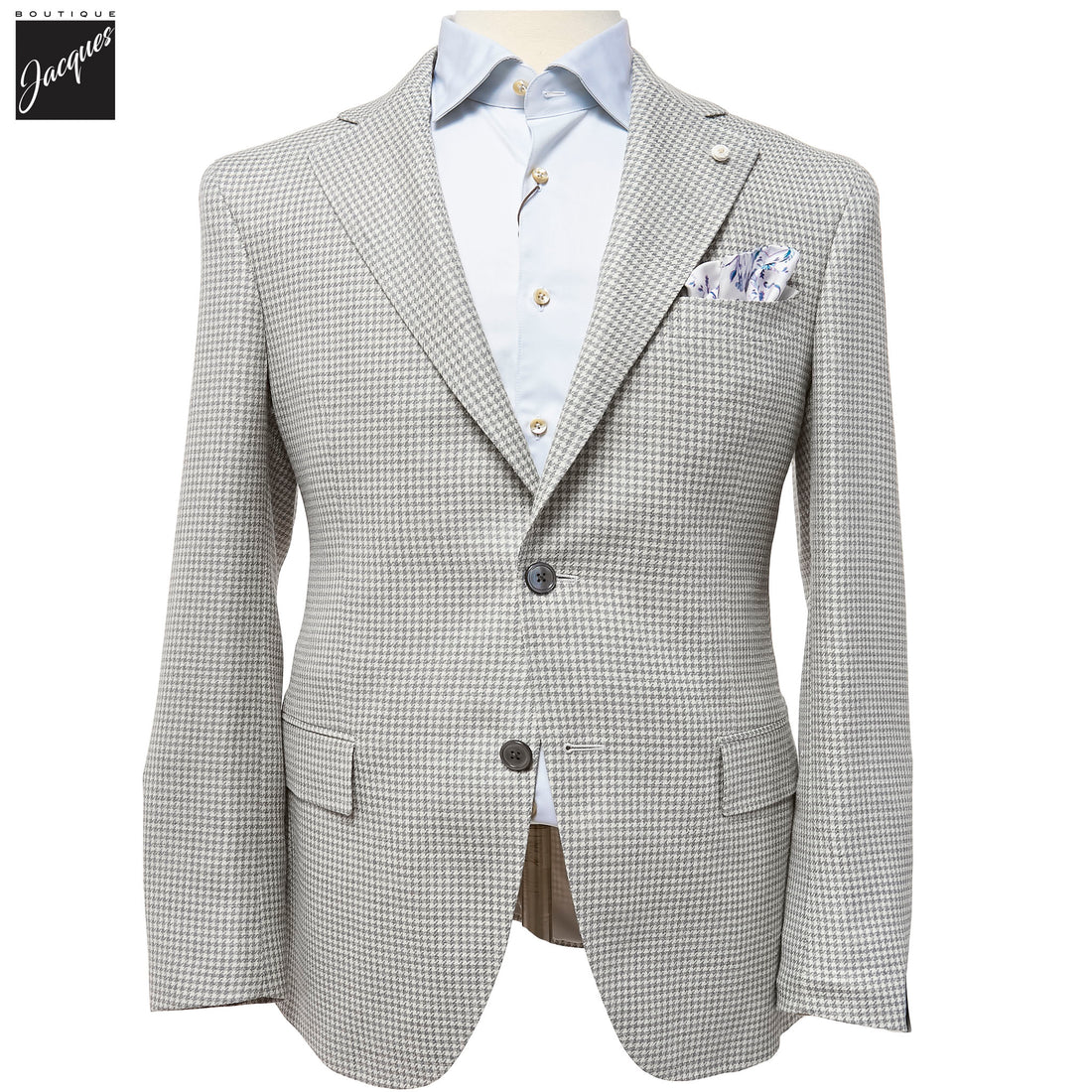 Gray Houndstooth Drago Wool/Silk/Linen Dream Fit Sport Jacket - Luigi Bianchi - Boutique Jacques International