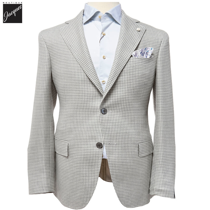 Gray Houndstooth Drago Wool/Silk/Linen Dream Fit Sport Jacket - Luigi Bianchi - Boutique Jacques International