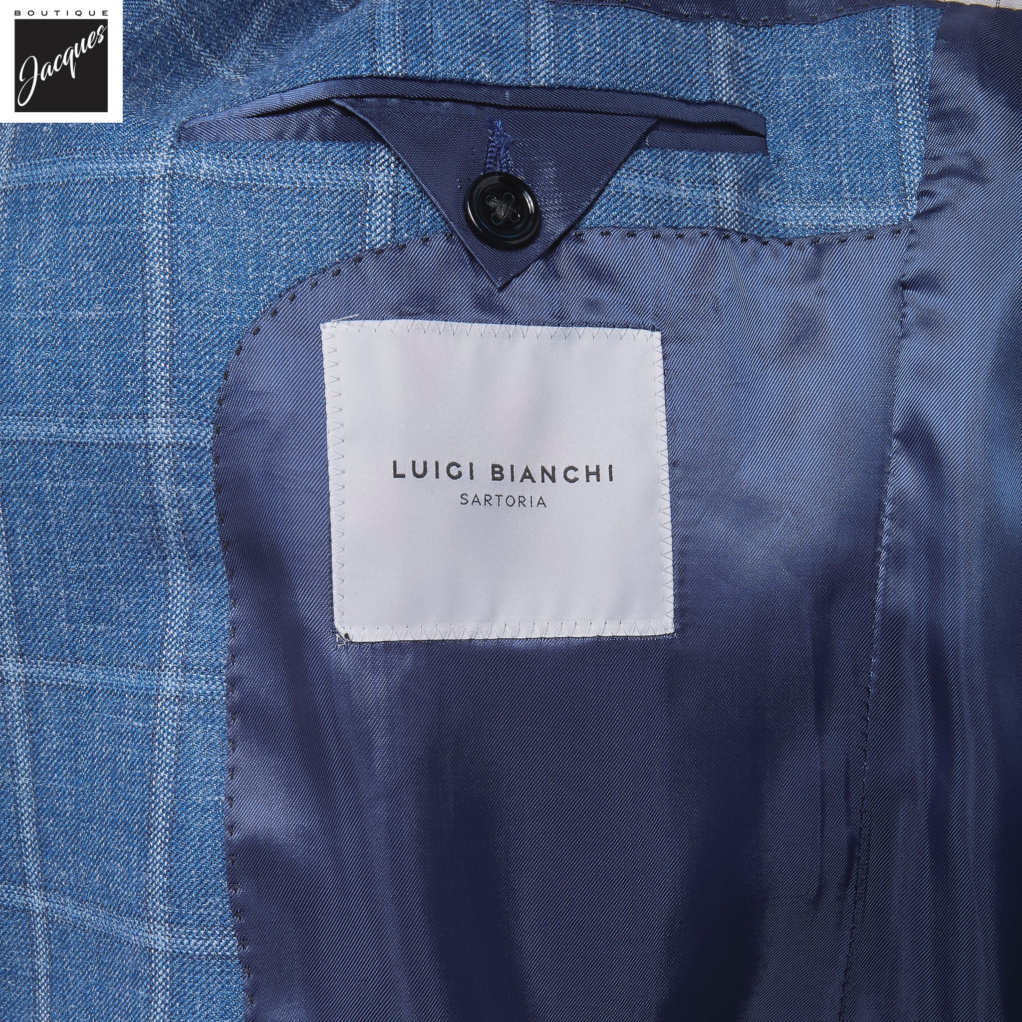 Blue Windowpane Wool/Silk/Linen Dream Fit Sport Jacket - Luigi Bianchi - Boutique Jacques International