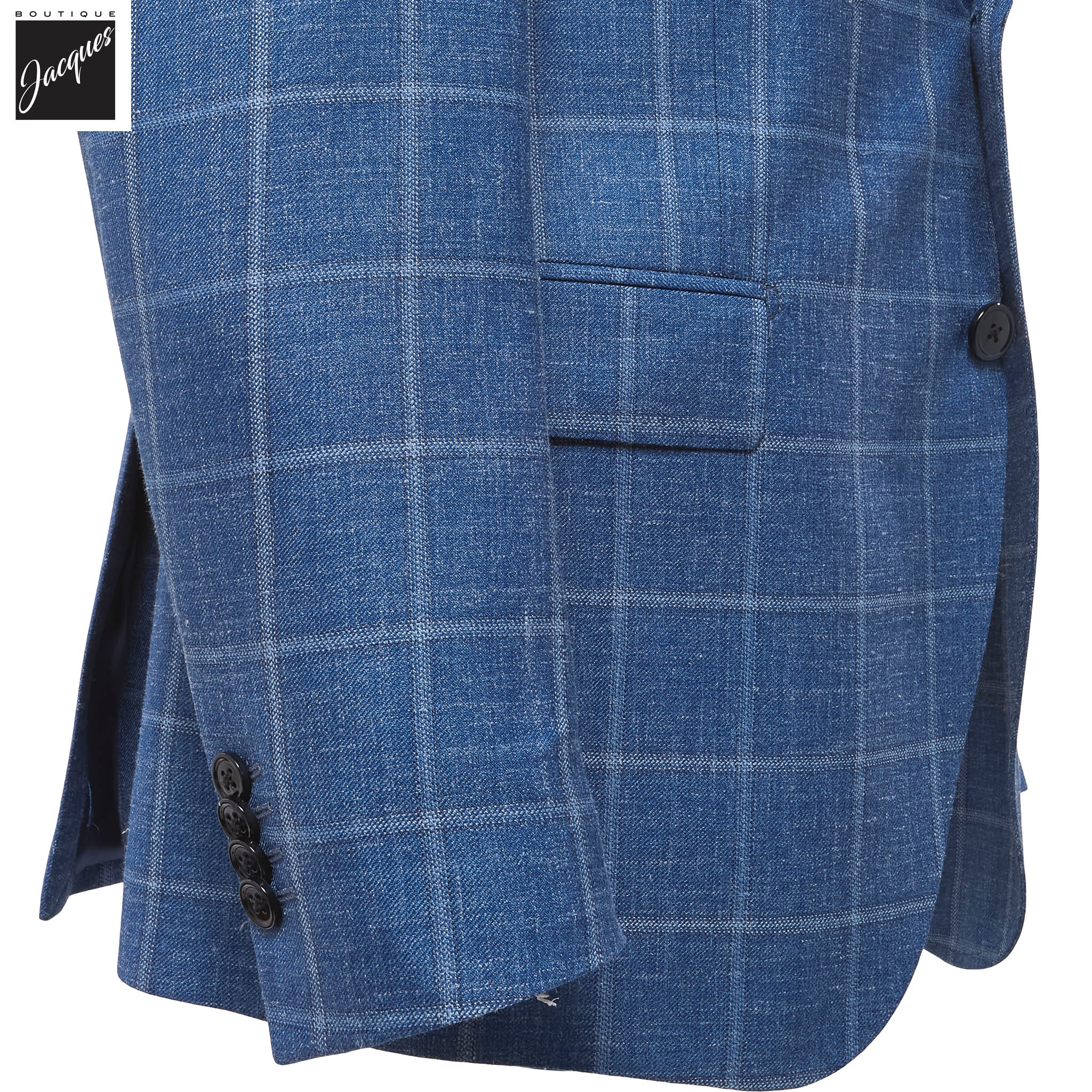 Blue Windowpane Wool/Silk/Linen Dream Fit Sport Jacket - Luigi Bianchi - Boutique Jacques International