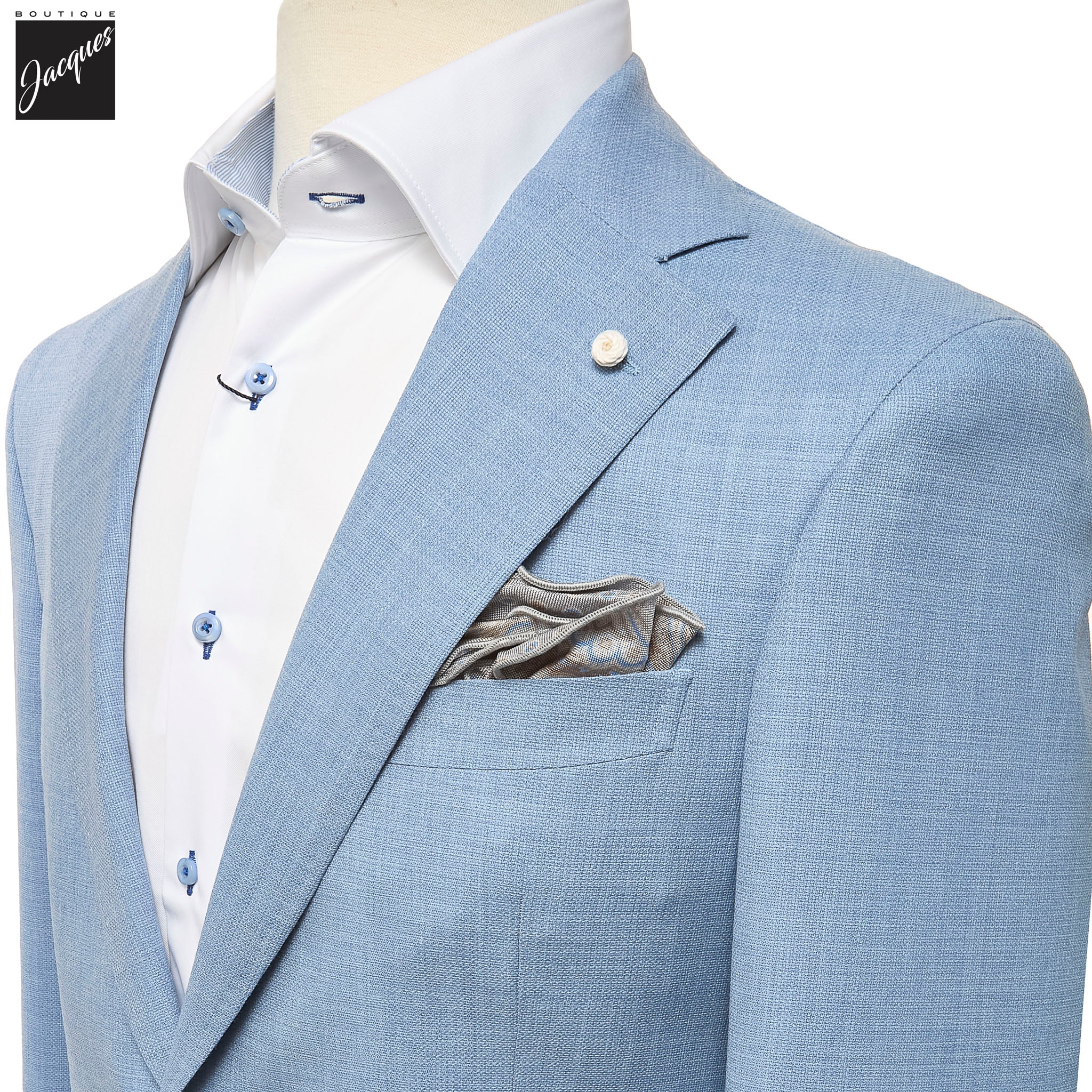 Light Blue Textured Hopsack Wool Dream Fit Sport Jacket - Luigi Bianchi - Boutique Jacques International