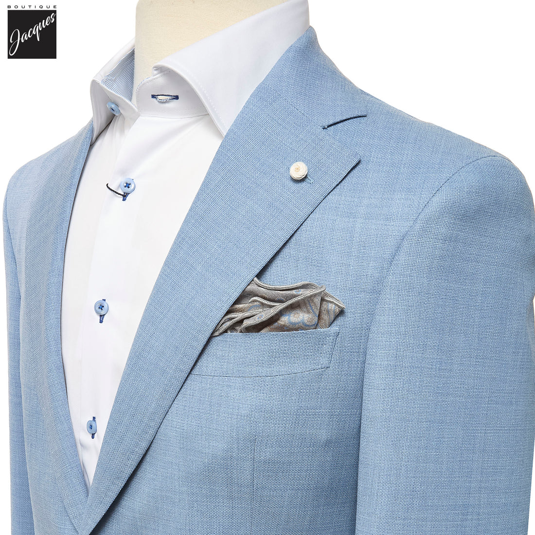 Light Blue Textured Hopsack Wool Dream Fit Sport Jacket - Luigi Bianchi - Boutique Jacques International