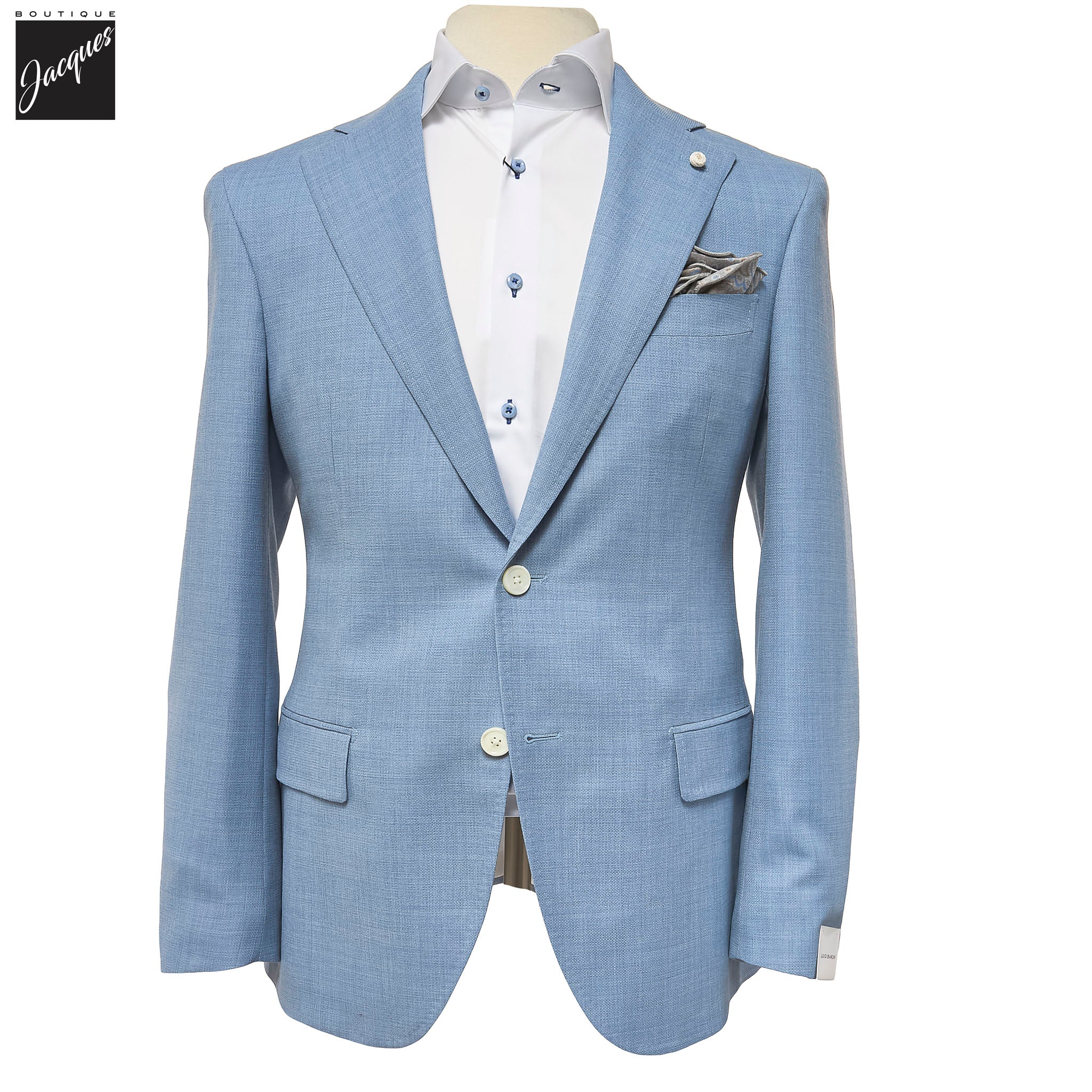 Light Blue Textured Hopsack Wool Dream Fit Sport Jacket - Luigi Bianchi - Boutique Jacques International