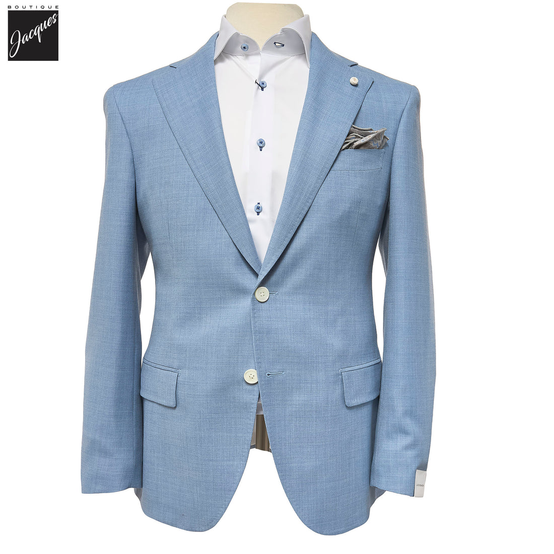 Light Blue Textured Hopsack Wool Dream Fit Sport Jacket - Luigi Bianchi - Boutique Jacques International