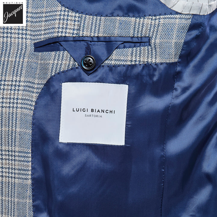 Blue & Beige Prince-of-Wales Silk-Wool Dream Fit Sport Jacket - Luigi Bianchi - Boutique Jacques International