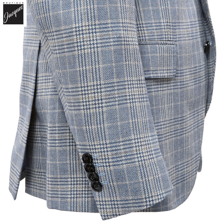 Blue & Beige Prince-of-Wales Silk-Wool Dream Fit Sport Jacket - Luigi Bianchi - Boutique Jacques International