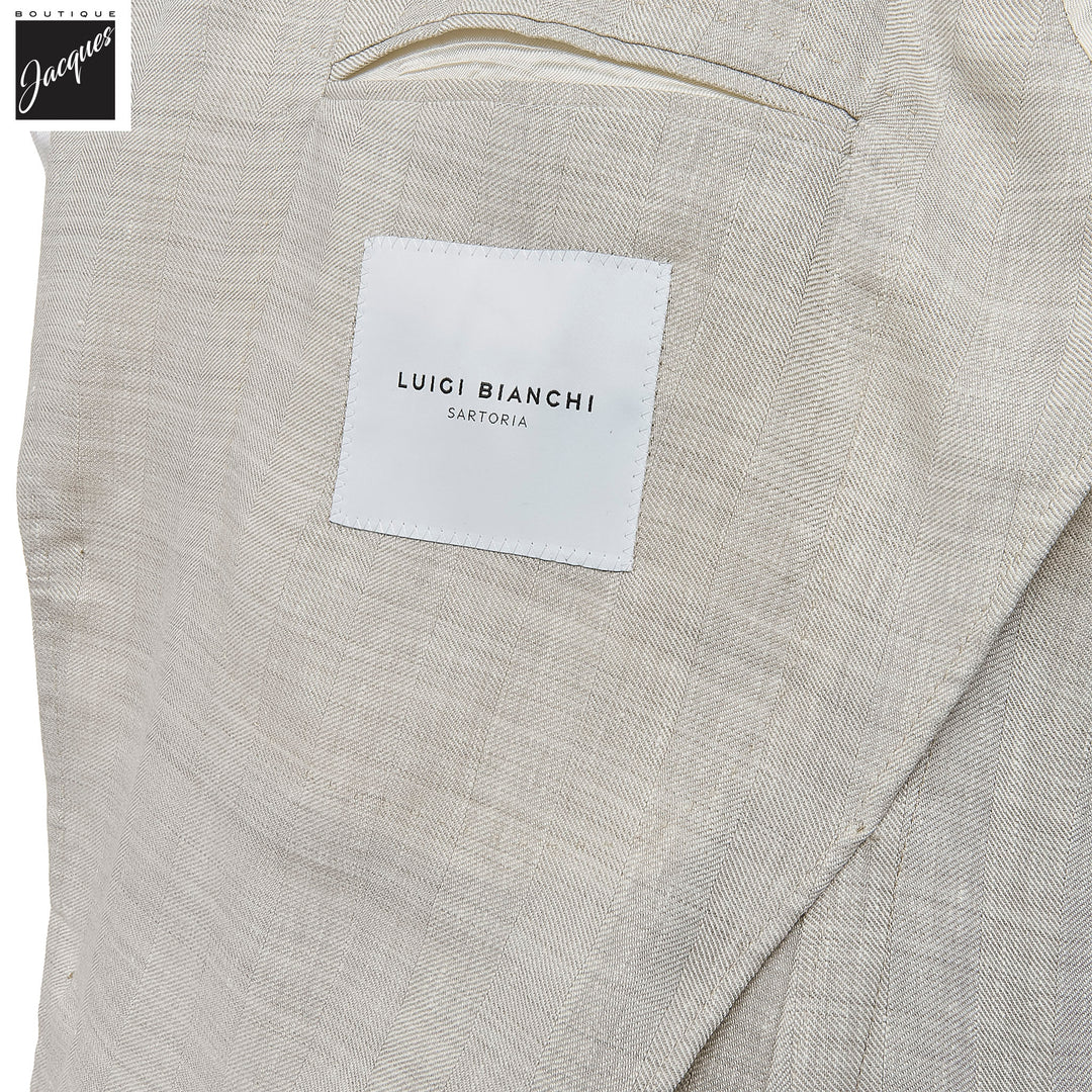 Oatmeal Linen-Wool Dream Fit Sport Jacket w/ Peak Lapels - Luigi Bianchi