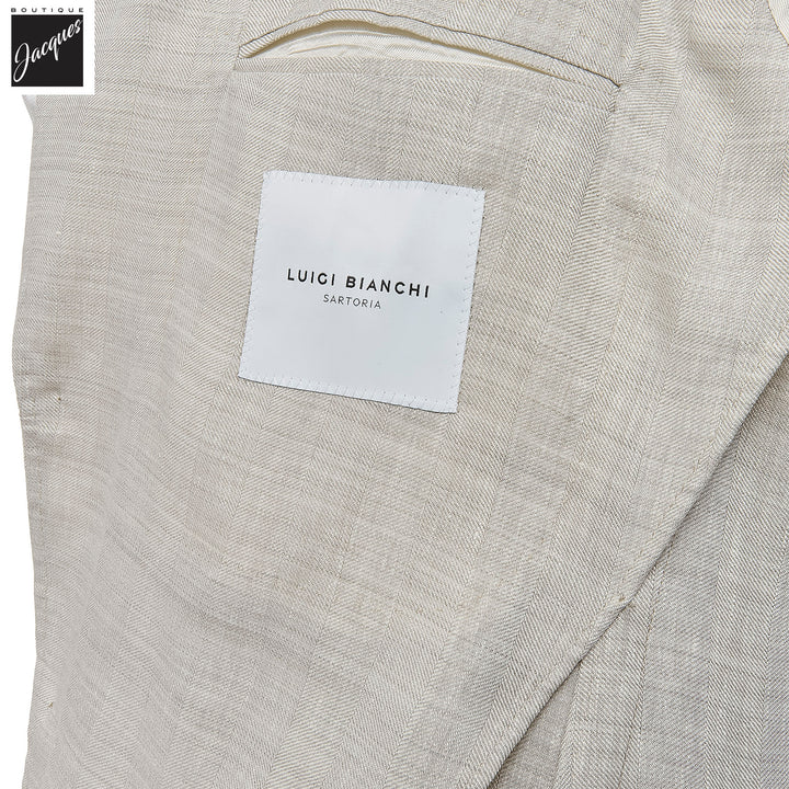 Oatmeal Linen-Wool Dream Fit Sport Jacket w/ Peak Lapels - Luigi Bianchi