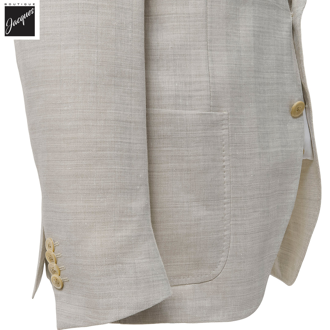 Oatmeal Linen-Wool Dream Fit Sport Jacket w/ Peak Lapels - Luigi Bianchi