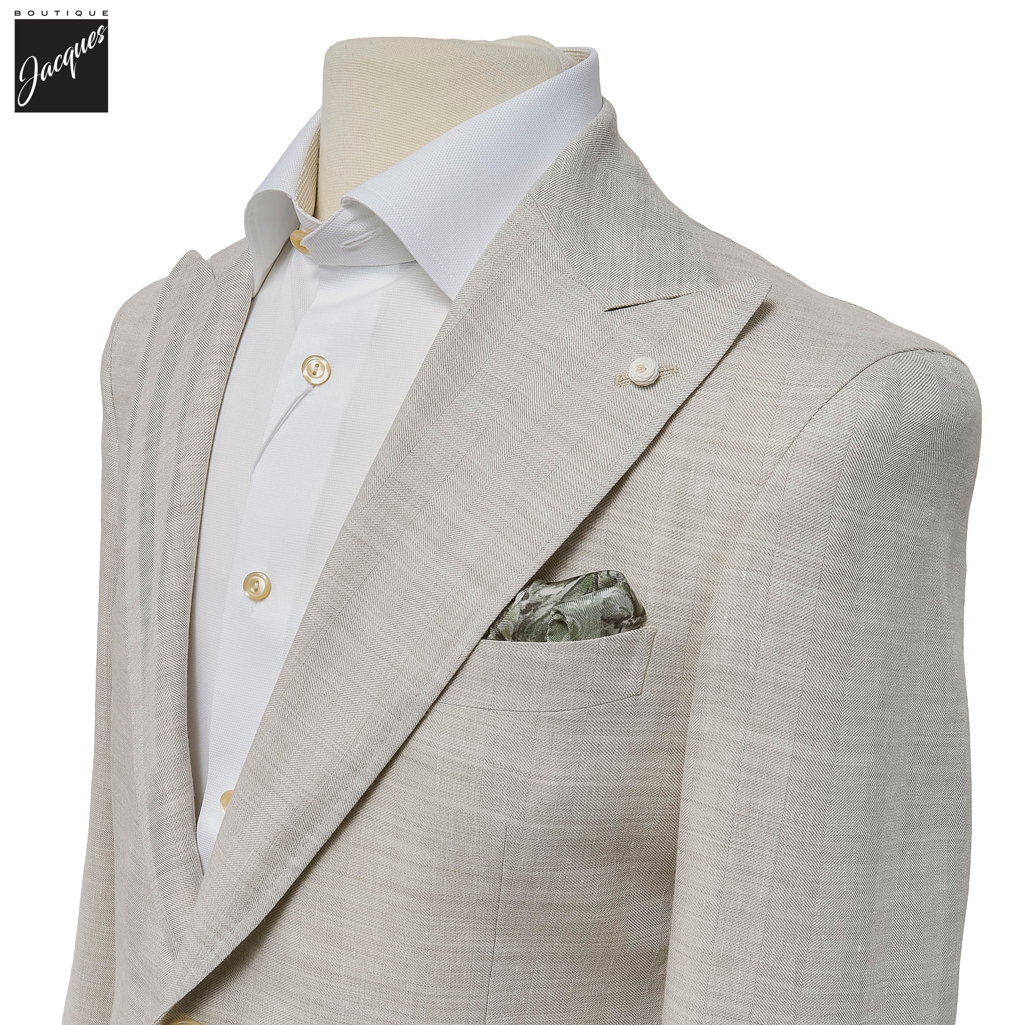 Oatmeal Linen-Wool Dream Fit Sport Jacket w/ Peak Lapels - Luigi Bianchi - Boutique Jacques International
