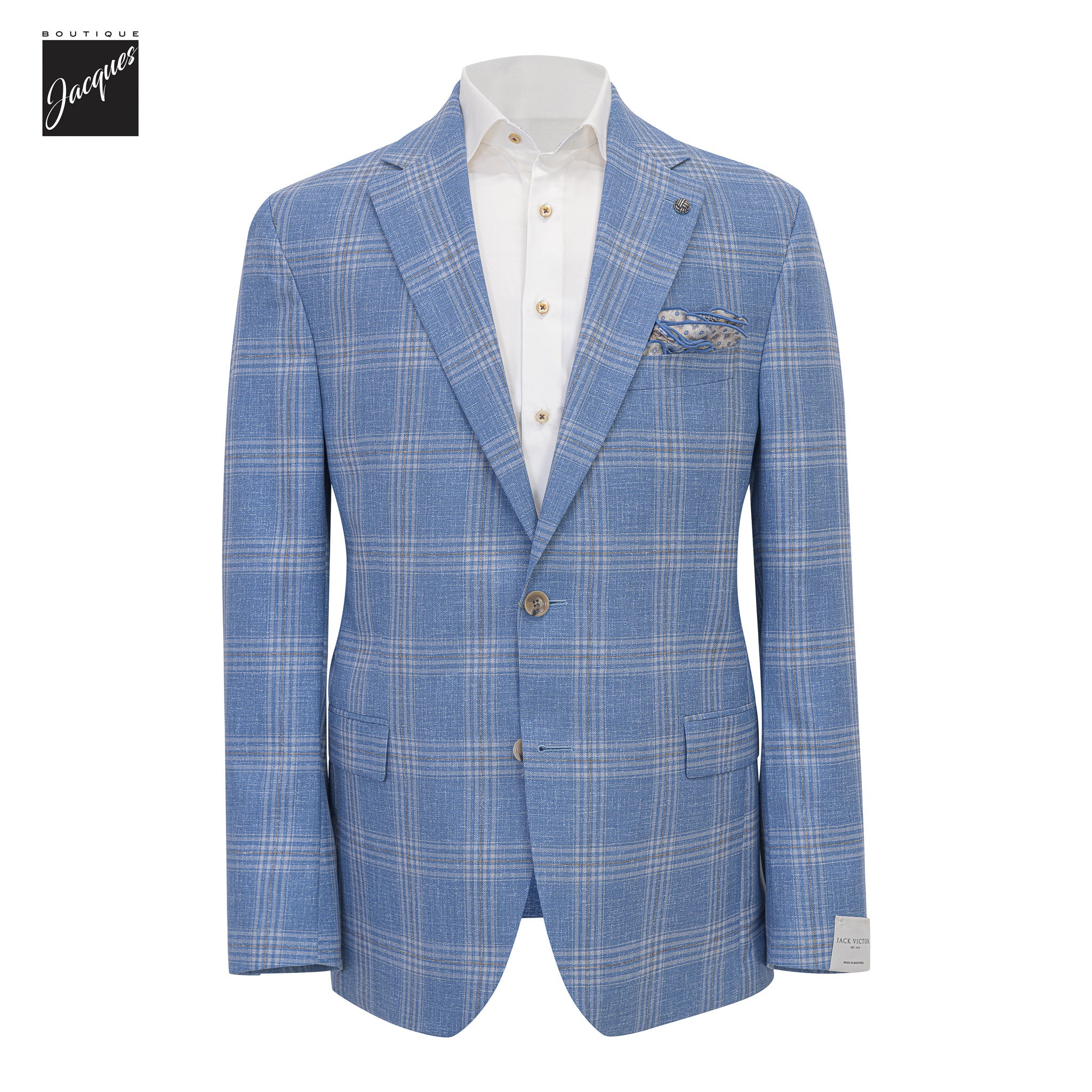 Light Blue Plaid Super 120's Wool Midland Contemporary Fit Sport Jacket - Jack Victor