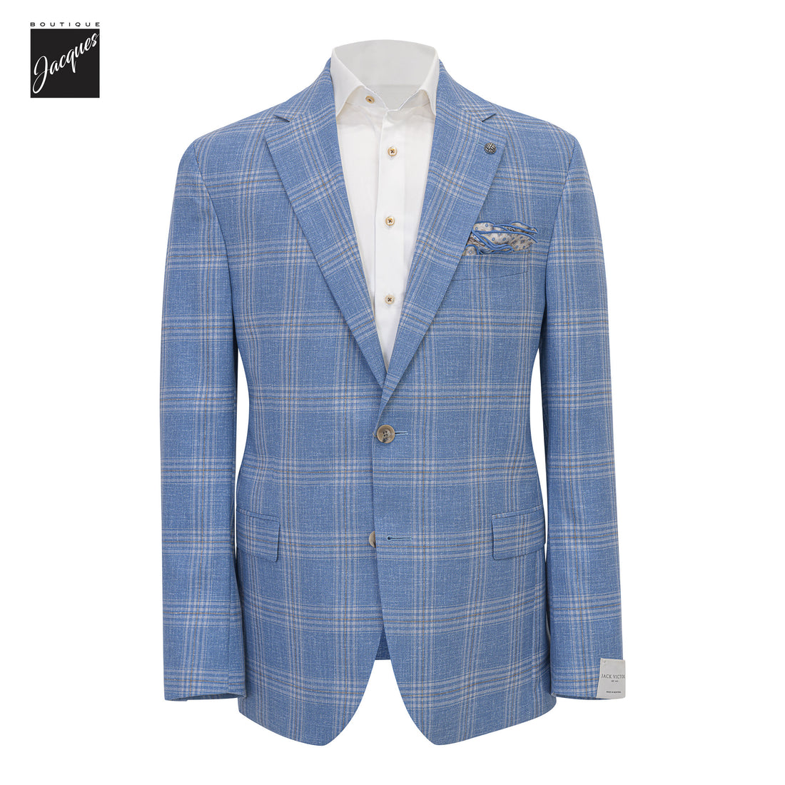 Light Blue Plaid Super 120's Wool Midland Contemporary Fit Sport Jacket - Jack Victor