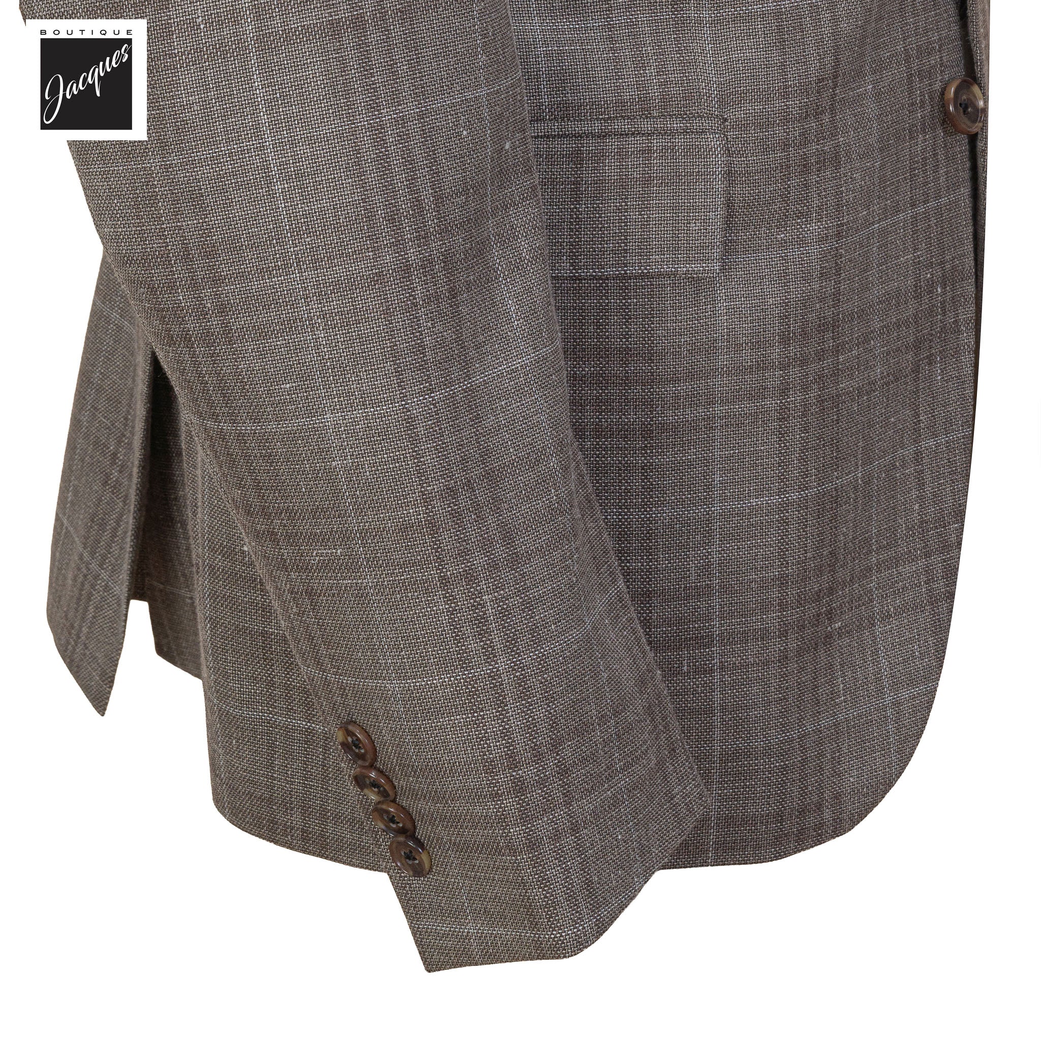 Light Brown Check Wool/Silk/Linen Midland Contemporary Fit Sport Jacket - Jack Victor