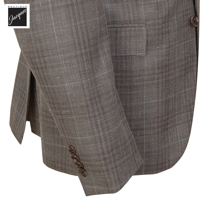 Light Brown Check Wool/Silk/Linen Midland Contemporary Fit Sport Jacket - Jack Victor