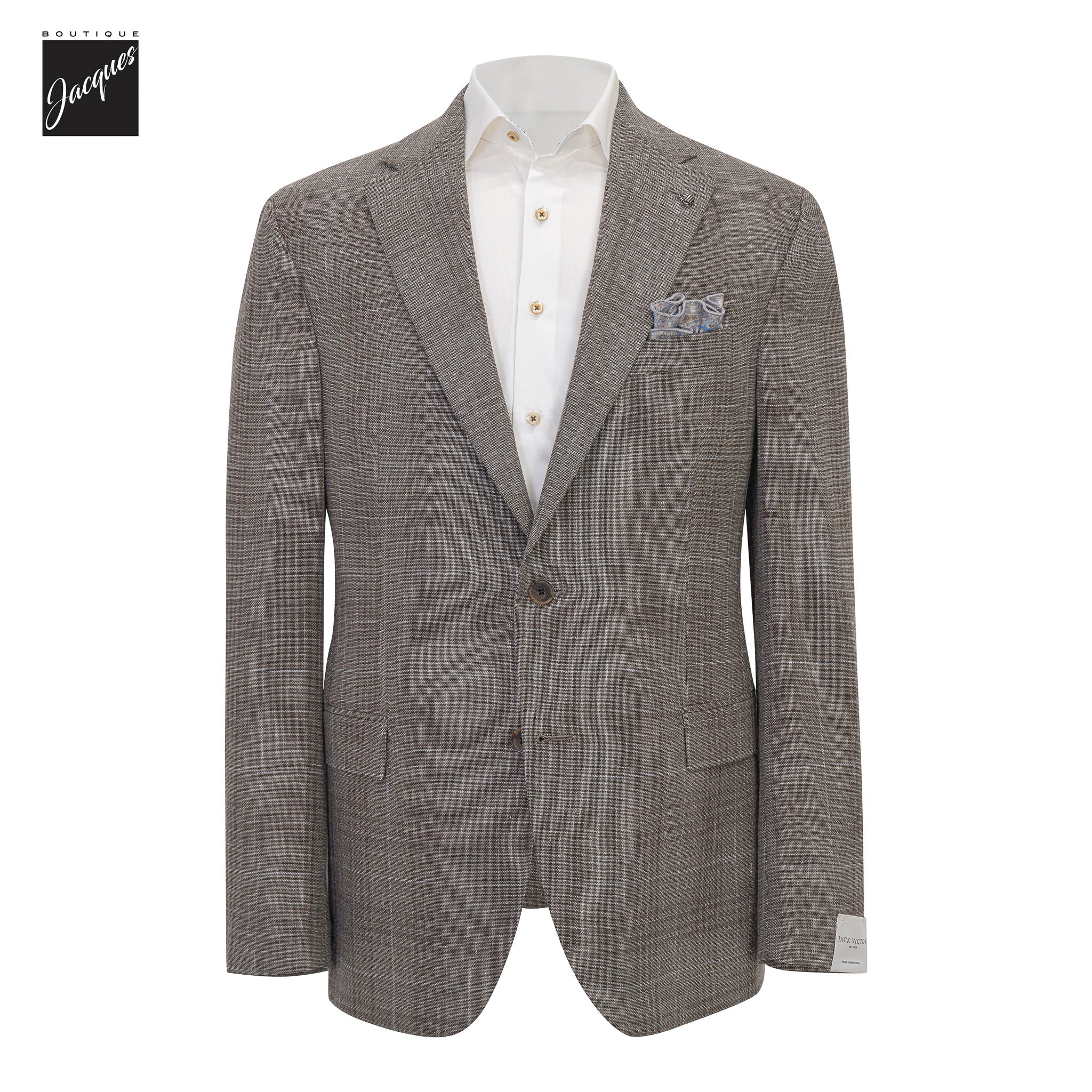 Light Brown Check Wool/Silk/Linen Midland Contemporary Fit Sport Jacket - Jack Victor