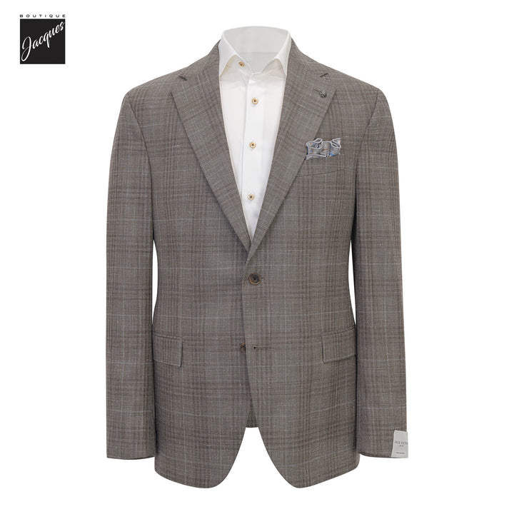 Light Brown Check Wool/Silk/Linen Midland Contemporary Fit Sport Jacket - Jack Victor